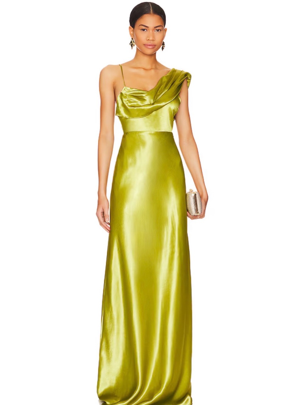 Revolve Antonia House of Harlow 1960 One-Shoulder Satin Gown in Lime Green